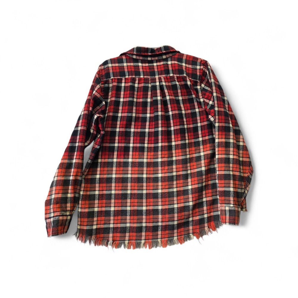 BKE Mens Red Black Plaid Flannel Shirt Raw Fringe Hem BKENY1000 Size M - Picture 2 of 6